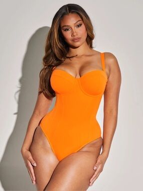 TA3 Lushy Snatched Lace Up Back Swimsuit Orange Medium Regular/ Long